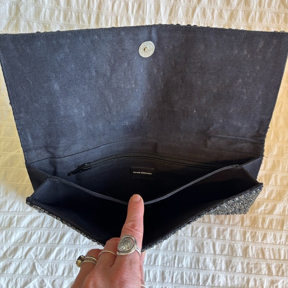 Club Monaco Emily Silver Gems Gemstone Beaded Embellished Embroidered Clutch Bag - Picture 6 of 10